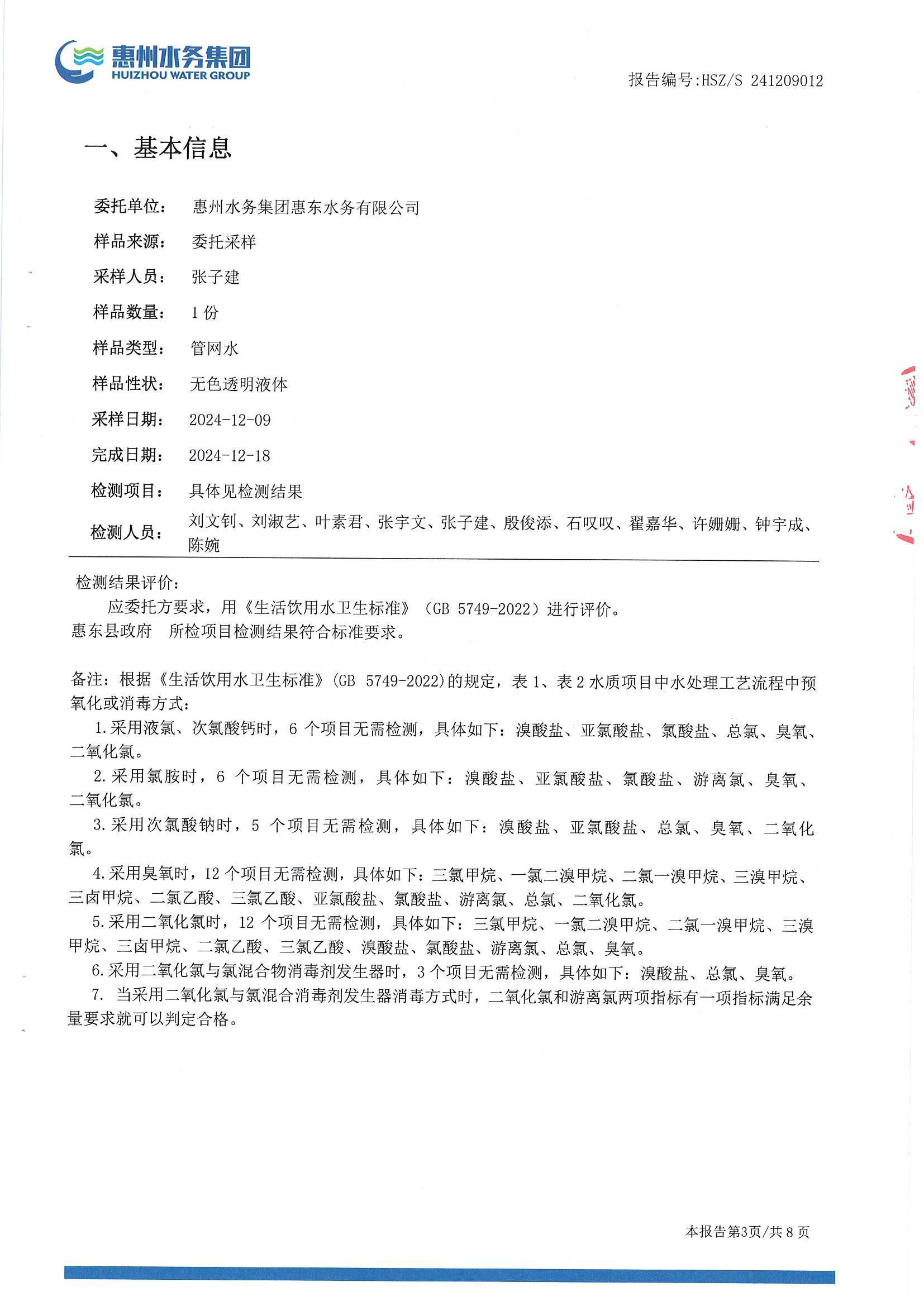 2024年12月份水质检测报告管网水（惠东县政府）_南宫体育