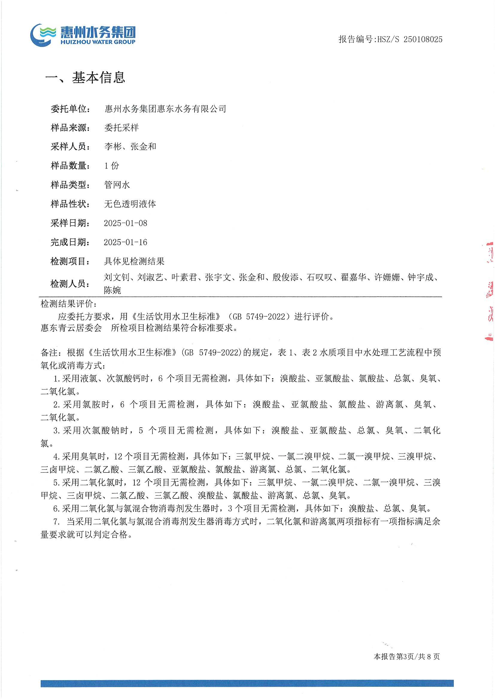 2025年1月份水质检测报告（青云居委）_南宫体育